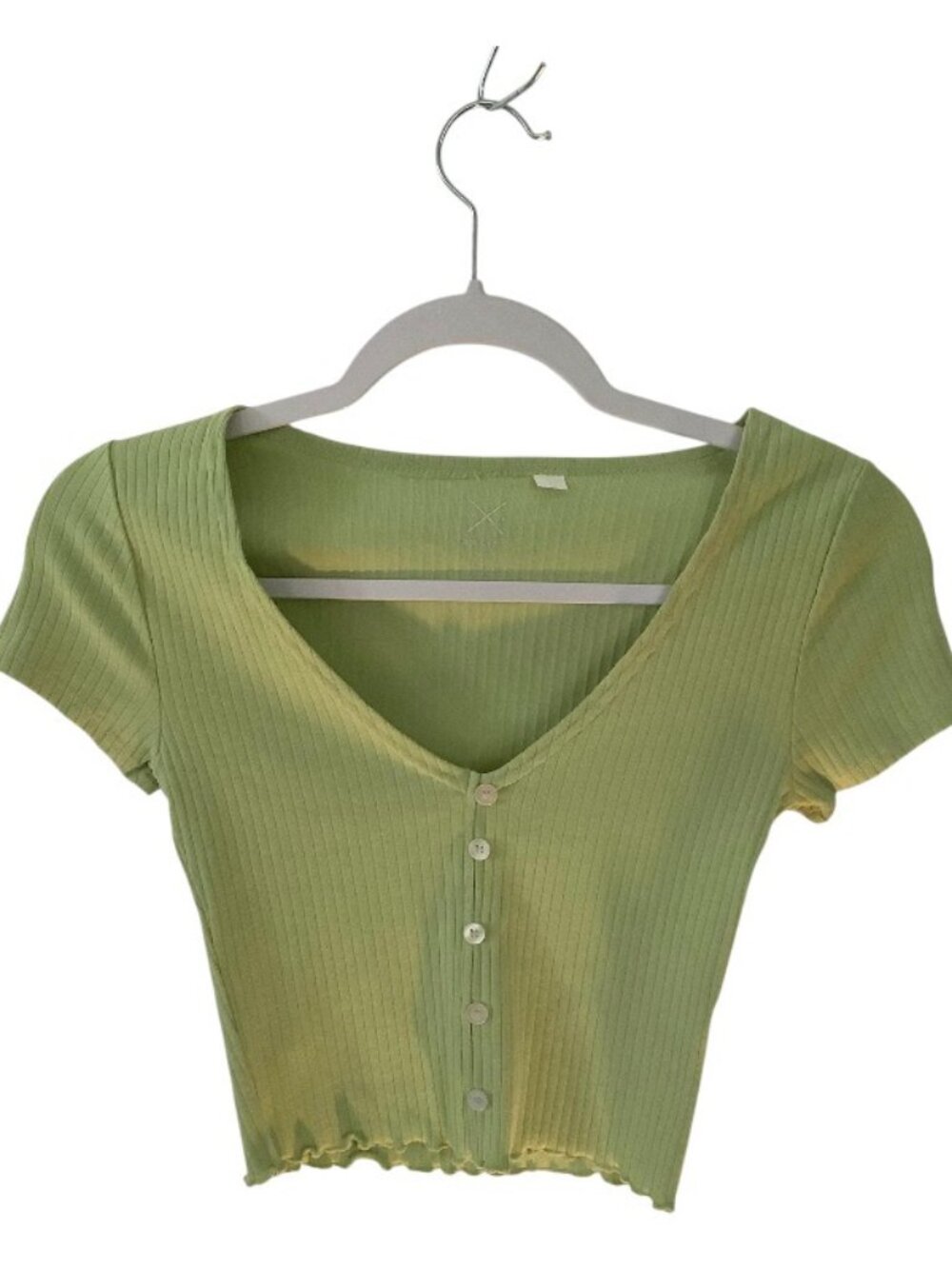 Basics light green, short sleeve, ribbed crop top. Size S